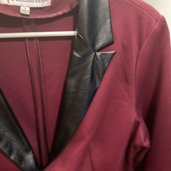 Burgundy jacket with black faux leather lapels and pocket trim - Picture 4 of 4